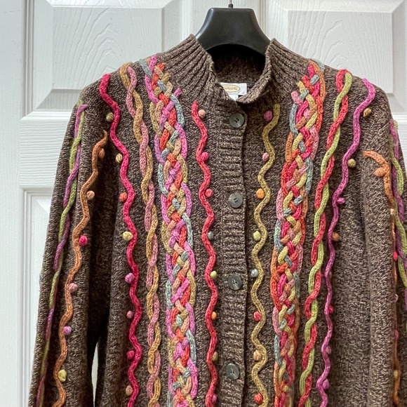 Talbots Sweaters - Vintage Talbots Womens L Cardigan Bright Striped Textured USA Made Floral Button